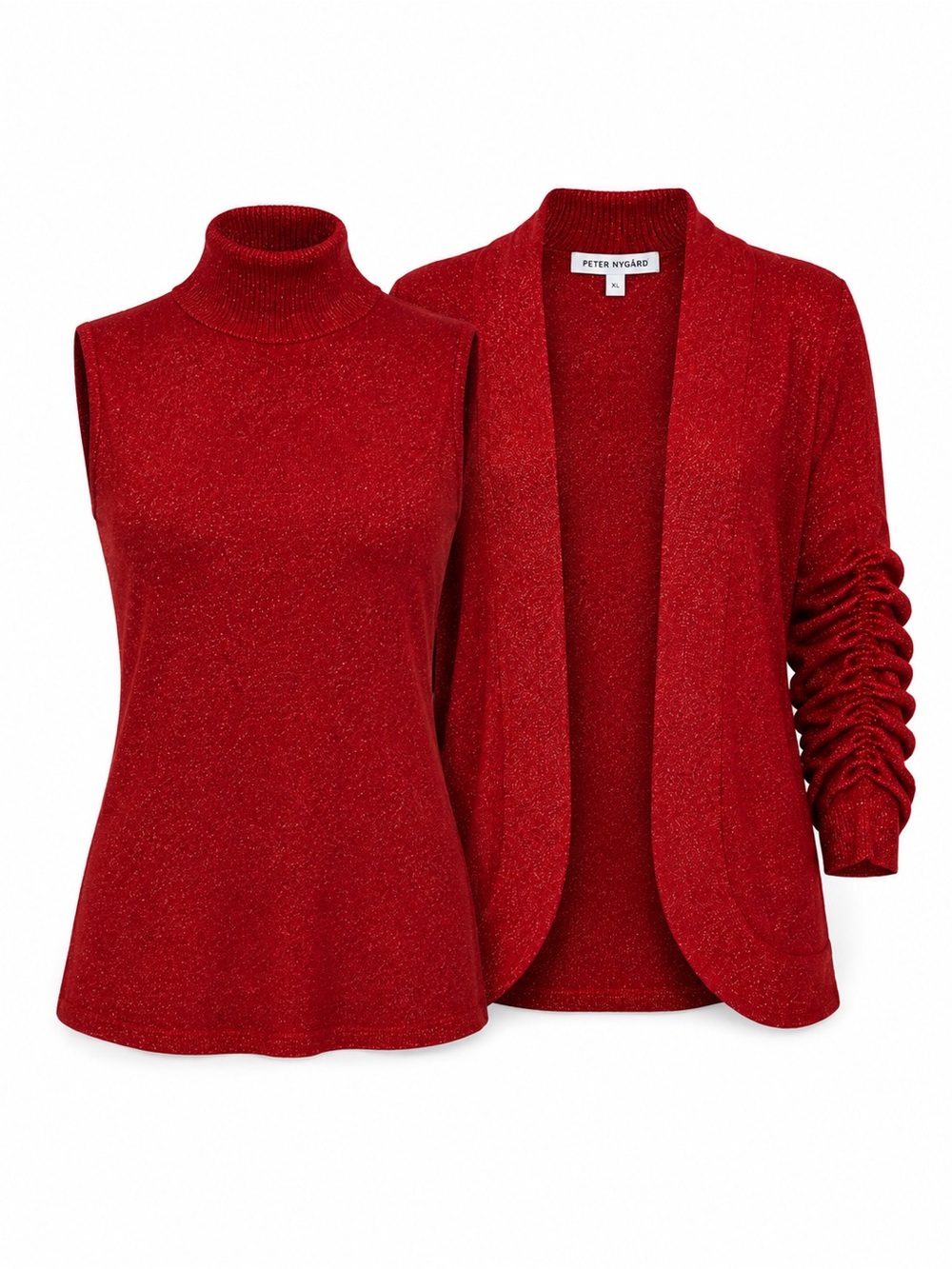 Peter Nygard Red Shimmer 2-Piece Sweater Set XL Sleeveless Top Cardigan NWOT
